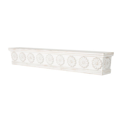 Cole And Grey Wooden Floral Wall Shelf With Brown Distressing Size 8.8