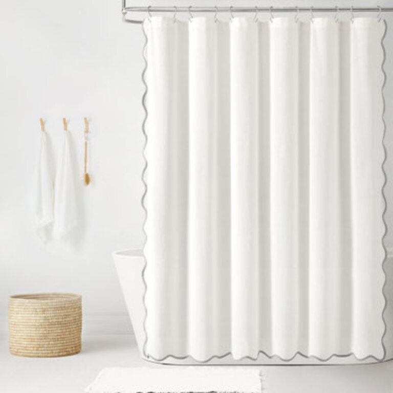 Coastal Chic Scallop Edge Shower Curtain Navy/White Single 72x72 Color: Gray