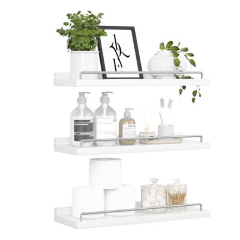 Floating Shelves For Wall Decor, White And Grey Shelves For Bathroom, Living Room, Bedroom, Picture Frames, Plants, Kitchen (Set Of 3)