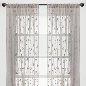 Brunilda 2 Panel Vine Leaf Embroidered Textured Sheer Curtain with Rod Pocket Curtain Color: Taupe, Size per Panel: 52" W x 108" L