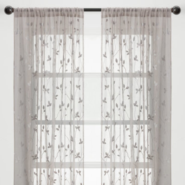 Brunilda 2 Panel Vine Leaf Embroidered Textured Sheer Curtain with Rod Pocket Curtain Color: Taupe, Size per Panel: 52" W x 108" L