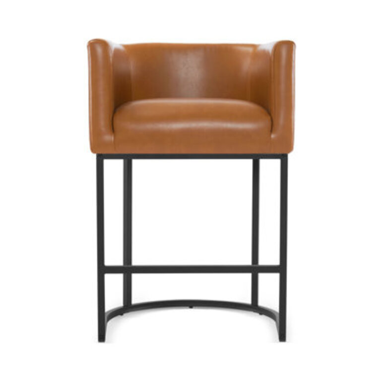 Christlyn 27'' counter height bar stools Color: Yellowish Brown Faux Leather/ Black Frame