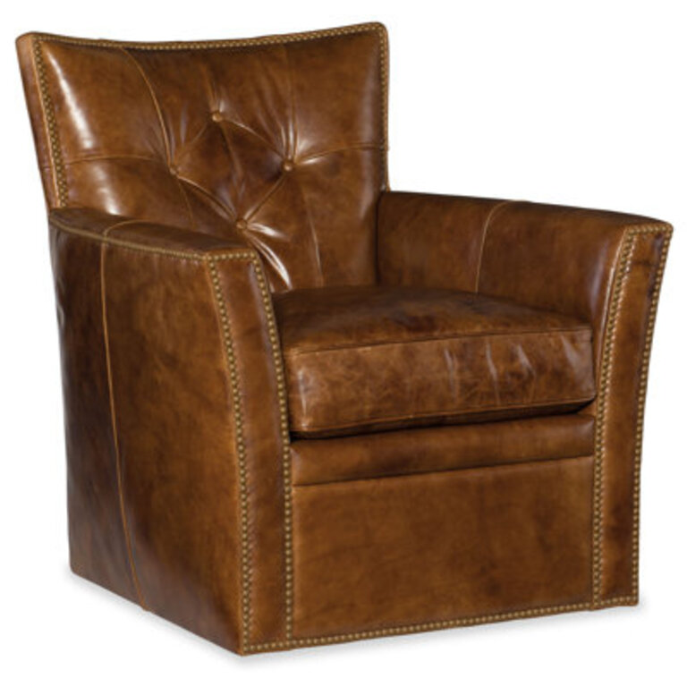 Astley 31'' Wide Genuine Leather Top Grain Leather Swivel Club Chair Leather Type: Brown Genuine Leather