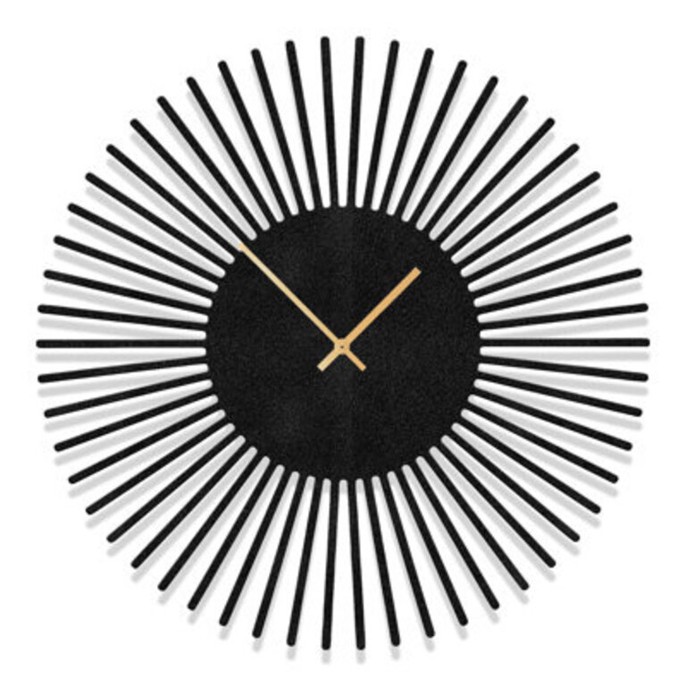 Large Metal Silent Wall Clock Round Sun Rays Antique Wall Hangings Sculpture Home Decor Living Room Color: Black, Size: Small