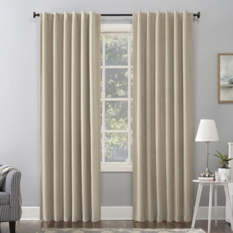 Velvet Noise Reducing Thermal Extreme 100% Blackout Back Tab Curtain Panel Size per Panel: 50" W x 96" L, Curtain Color: Ecru
