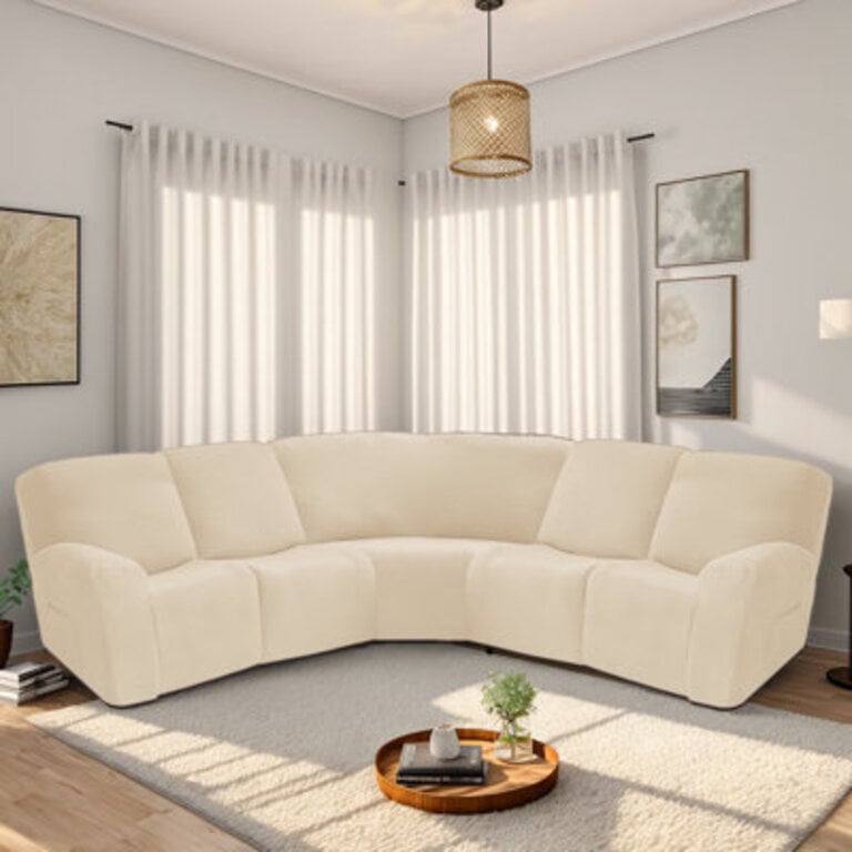 Box Cushion Corner Sectional Slipcover (5-Seater) Fabric Type: Beige