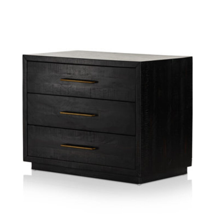 Boleyn 3 - Drawer Solid Wood Nightstand in Burnished Black/Brass