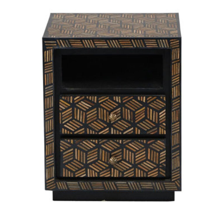 Josephson 22 Unique Bone Inlay Brown Side Cabinet Geometric Pattern Acha