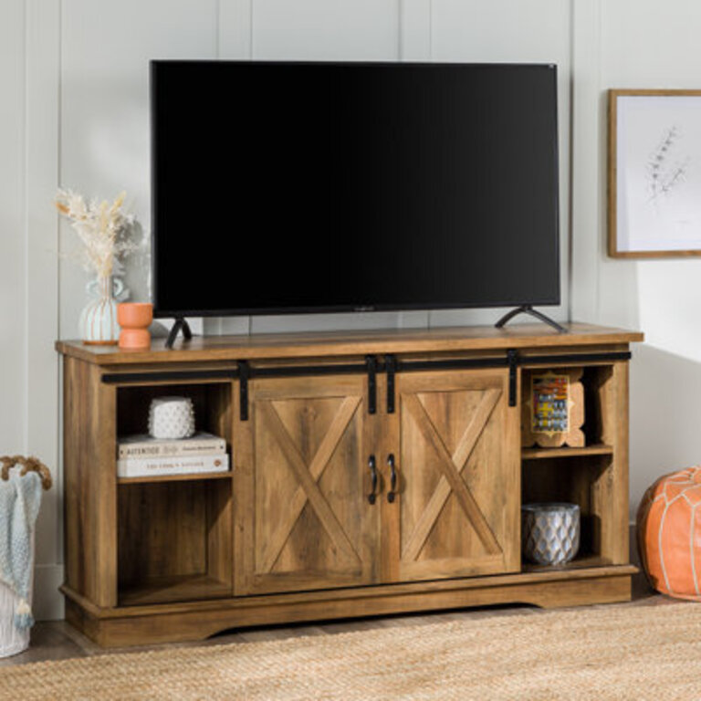 Carterton 58" Sliding Door TV Stand for TVs up to 65" Color: Rustic Oak, Overall Entertainment Center Width - Side to Side: 65" W