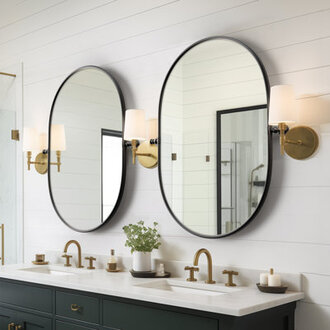 Metal Oval Wall Mirrors with Tilted Frame