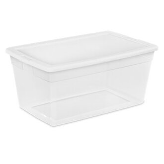 Sterilite Storage Box, Stackable Bin with Lid, Plastic Container to Organize Shoes and Crafts on Closet Shelves Pack Size: 4