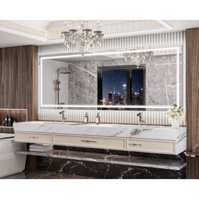 Chrisna LED Bathroom Mirror with Frontlit and Backlit, 3 Colors Temperature & Dimmable Light Anti-fog Tempered Glass Bathroom Vanity Mirror Size: 36" x 96", Shape: Rectangle