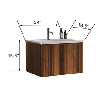 Hannemarie 24'' Wall Mounted Single Bathroom Vanity with Ceramic Top Base Finish: Brown