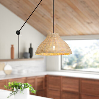 Farmhouse Rattan Pendant Light Plug-in Ceiling Lamp Chandelier With Wall Mounted Fixture For Living Room Bedroom
