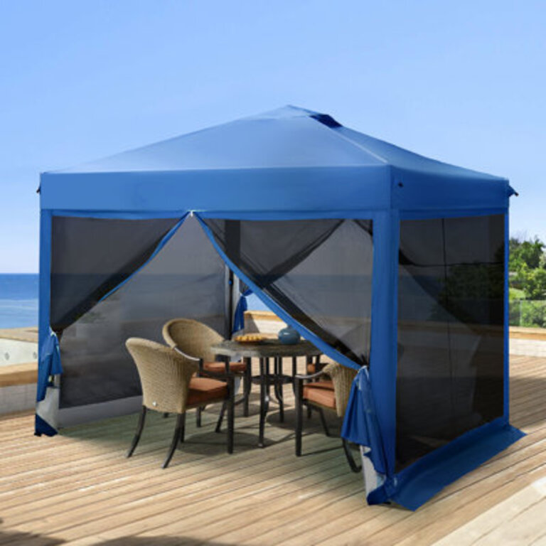 Tabbetha 10 Ft. W x 10 Ft. D Steel Pop-Up Canopy with Detachable Netting Roof Color: Blue