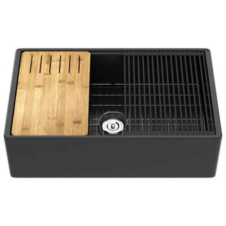 33L x 20W Farmhouse Kitchen Sink Deep Single Bowl Fireclay Workstation Sink with Cutting Board and Dish Drying Rack