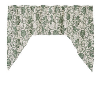 Axminster Floral Cotton Tailored 72 Window Valance in CreamGreen