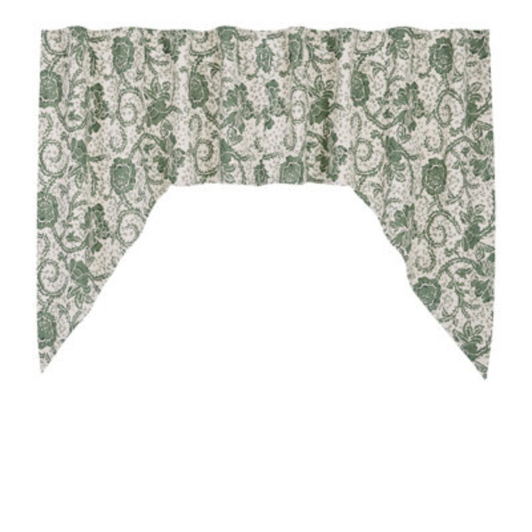 Axminster Floral Cotton Tailored 72 Window Valance in CreamGreen