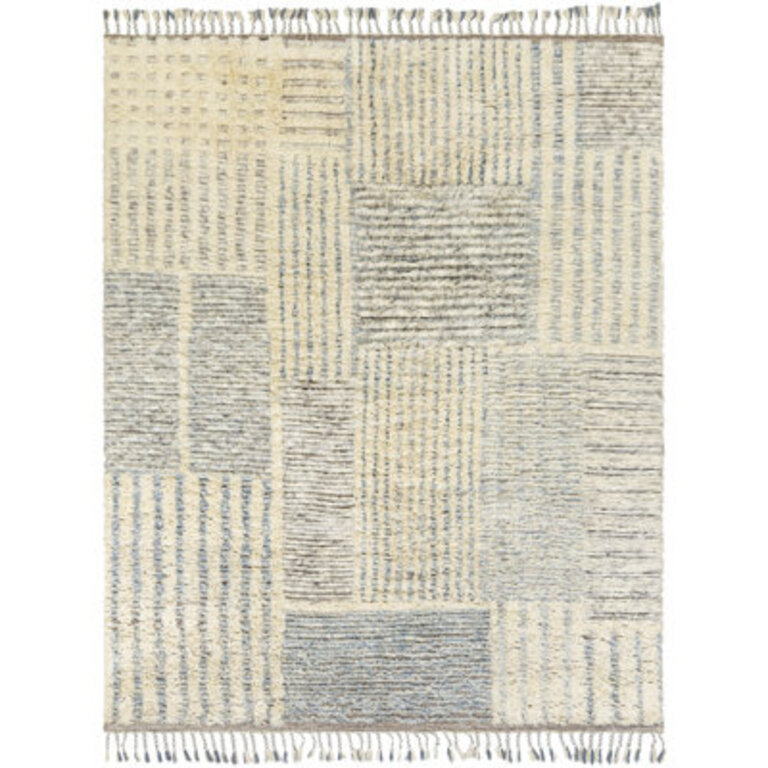 Ro Geometric Hand-Knotted Wool Cream/Gray/Denim Area Rug Rug Size: Rectangle 8'10" x 12'