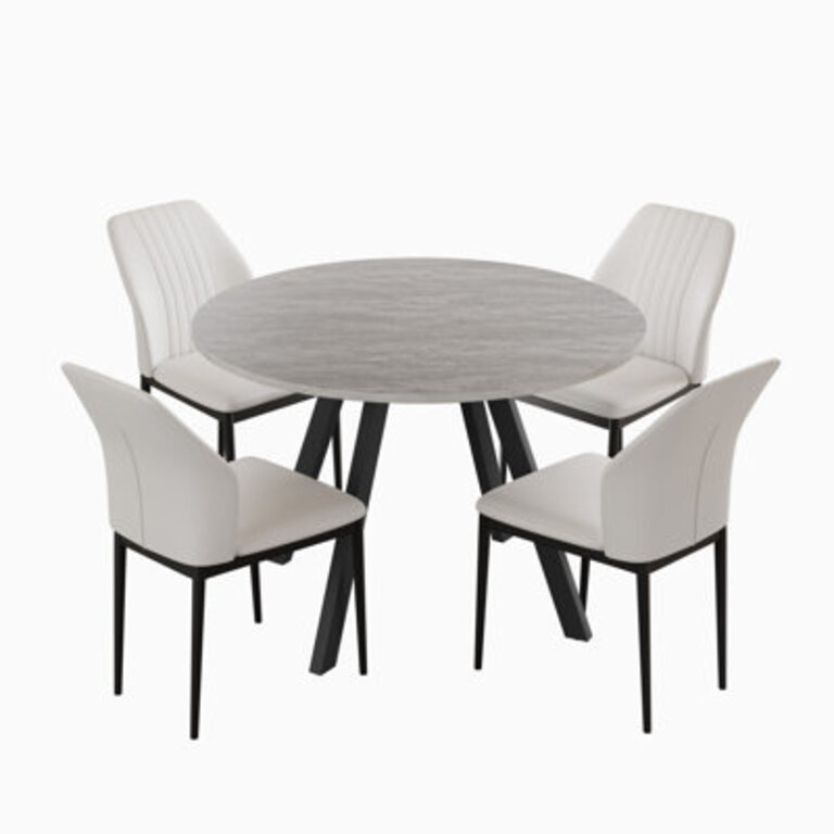 Siefert 35.4'' Round Dining Table Set, Kitchen Dining Table and 4 U-shaped Dining Chairs Chair Color: White, Pieces Included: 5