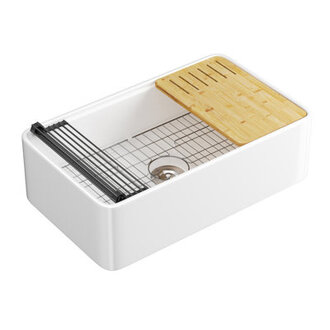 Yorkshire 33" L x 20" W Fireclay Farmhouse Kitchen Sink Workstation With Accessories