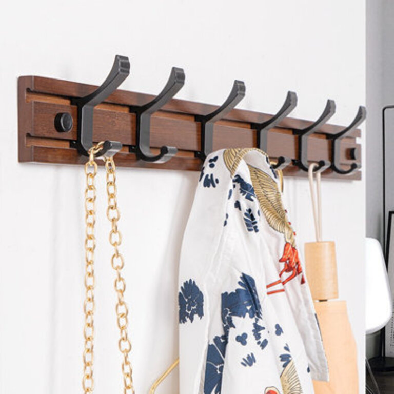 Annada Solid Wood 6 - Hook Wall Mounted Coat Rack Color: Walnut/Black