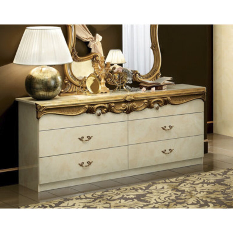 Alexzander 4 Drawer Double Dresser Color: Ivory/Gold