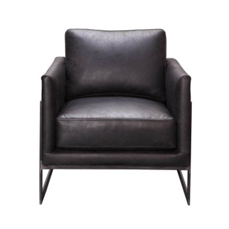 Oliver 27" Wide Armchair Fabric: Black Genuine Leather