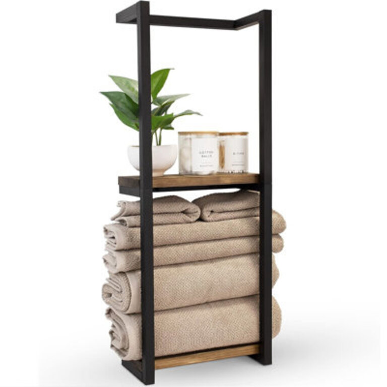 Wall Mounted Towel Rack with Wooden Shelf
