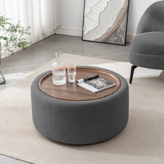 Bryonie Round Cocktail Ottoman with Storage Body Fabric: Dark Gray Teddy