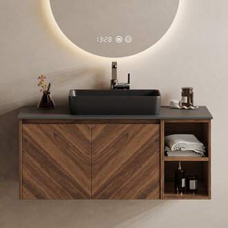 35.4" Brown Wood  Bathroom Vanity Base Finish: Brown Wood, Top Finish: Black, Sink Finish: Black