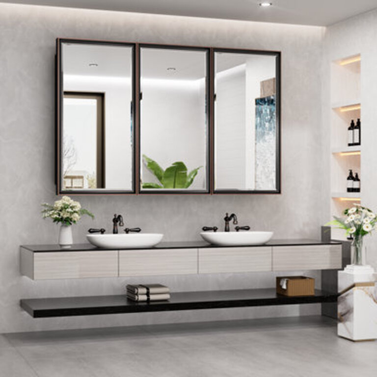 Chouchanik Recessed and Surface Framed Medicine Cabinet with Mirror and Shelves Finish: Oil Rubbed Bronze, Size: 30" H x 48" W x 5.2" D