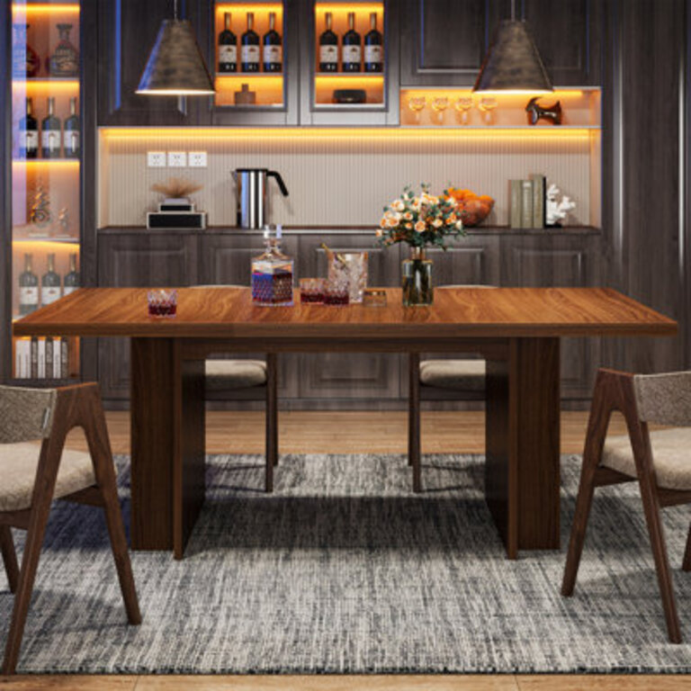 Farmhouse Dining Table for 6 to 8, 63-Inch Rectangular Wooden Kitchen Table with Storage