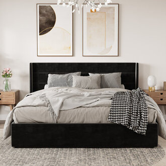 Braya Hydraulic Lift Up Storage Upholstered Platform Bed Size: King, Color: Black