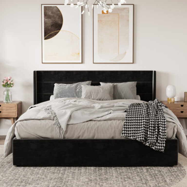 Braya Hydraulic Lift Up Storage Upholstered Platform Bed Size: King, Color: Black