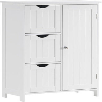 Bathroom Floor Cabinet, Wooden Freestanding Storage Cabinet, Side Storage Organizer With 1 Cupboard And 3 Drawers, Adjustable Shelf, 23.6" L X 11.8" W X 31.9" H Finish: White