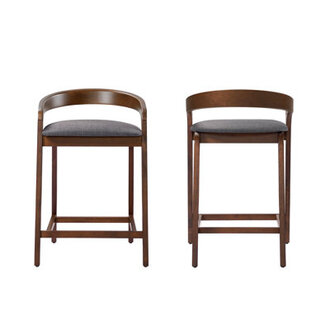 Ronan 25.25'' Rubberwood Counter Stools Upholstery: Dark Gray, Finish: Natural Walnut