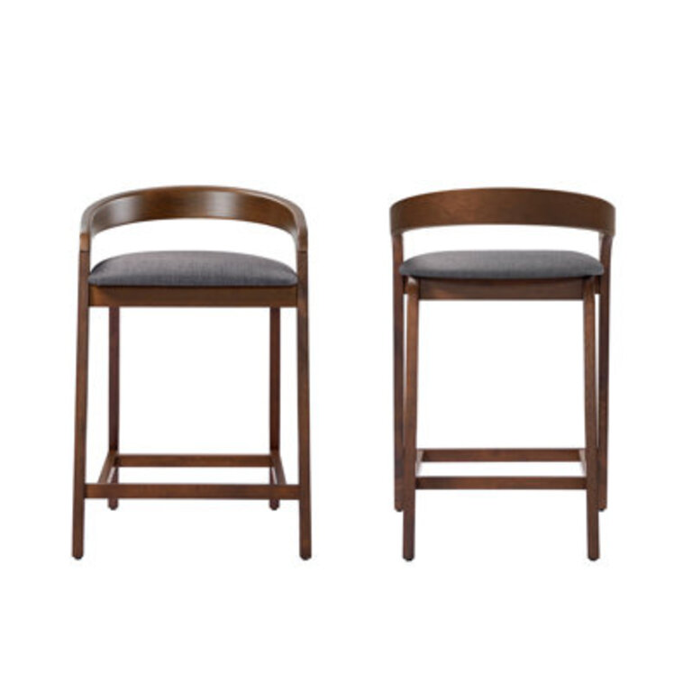 Ronan 25.25'' Rubberwood Counter Stools Upholstery: Dark Gray, Finish: Natural Walnut