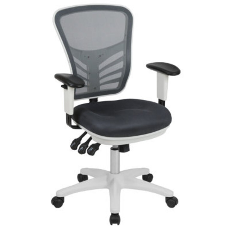 Mid-Back Mesh Multifunction Executive Swivel Ergonomic Office Chair with Adjustable Arms Frame Color: White, Upholstery Color: Dark Gray