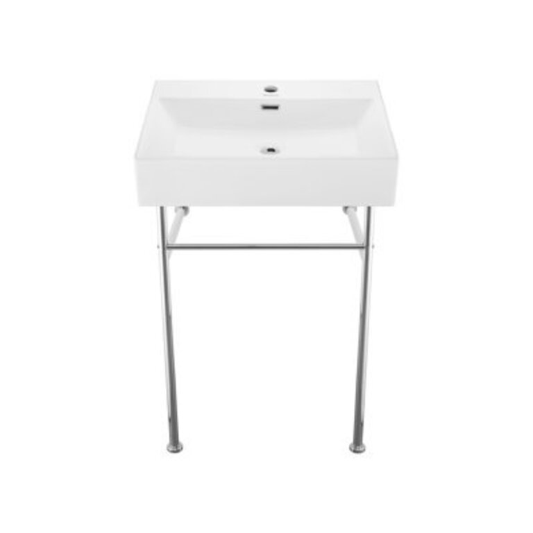 Claire 35.38" Tall Ceramic Rectangular Console Bathroom Sink with Overflow Sink Finish: White/Chrome