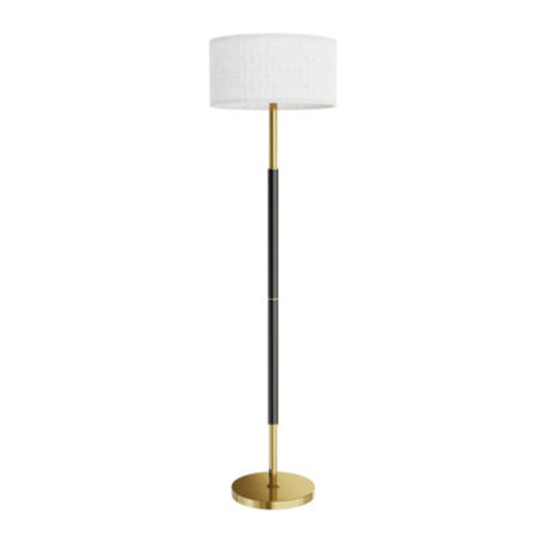 Agripina 63 Traditional Floor Lamp with Remote Control and Bulb Included Base Finish: Gold/Matte Black, Shade Color: Beige