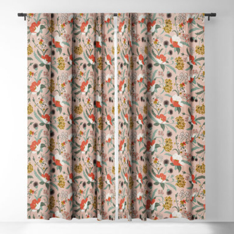 Heather Dutton Poppy Meadow Blush Blackout Window Curtian Set of 2 Size per Panel: 50" W x 63" L