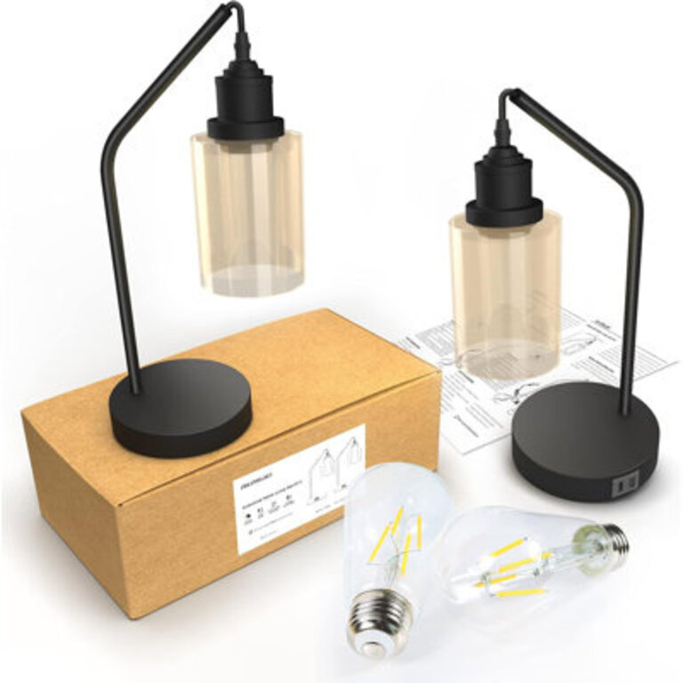Alaisa 3-Way Dimmable Touch Desk Lamp with USB 2 Bulbs Included Set of 2