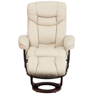 Casey-Jane Contemporary Multi-Position Recliner and Curved Ottoman with Swivel Base Leather Type: Beige Faux Leather