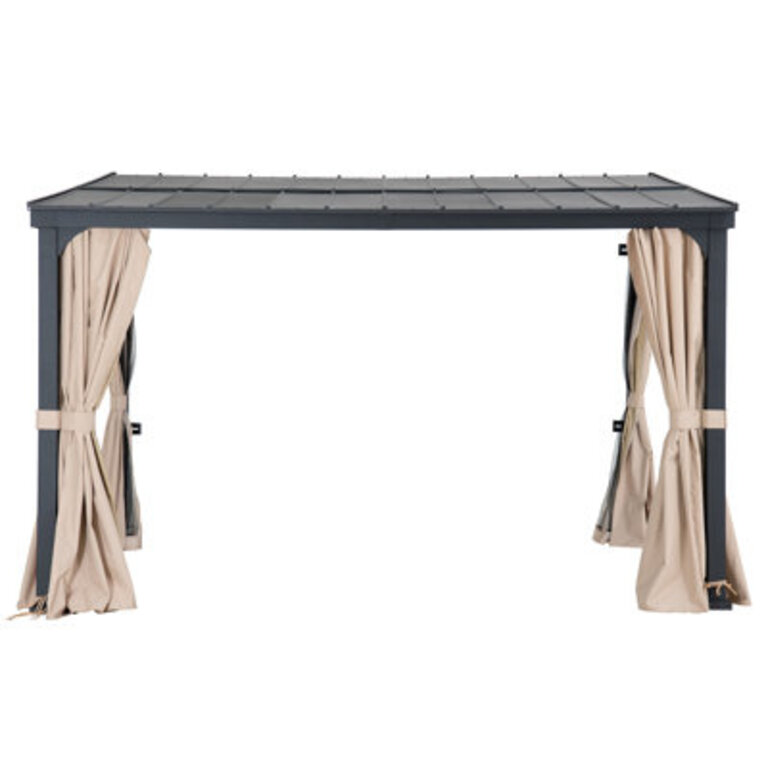 Sunjoy 10ft. x 12ft. Metal Roof Aluminum & Metal Frame with Curtain and Netting