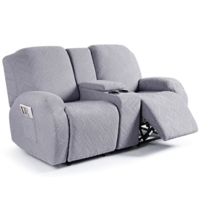 Harriet Box Cushion Recliner Loveseat Harriet with Console Stretch Anti-Slip Reclining Slipcover for 2 Cushion Couch with Pockets