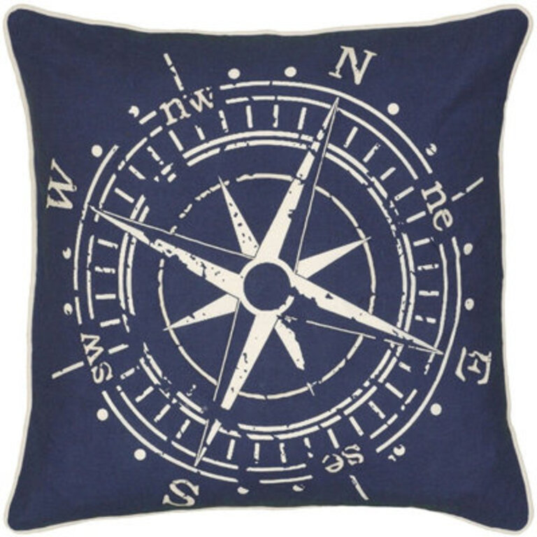 18 Navy and White Nautical Compass Throw Pillow