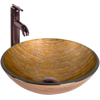 Giovanni 17 L x 17 W x 6 H Round Glass Vessel Bathroom Sink with 13 H Faucet