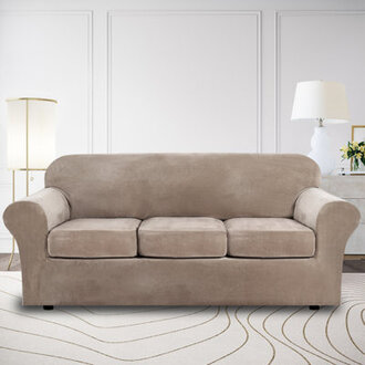 Modern Soft Velvet Plush 4 Piece High Stretch Sofa Slipcover Furniture Protector Luxury Thick Velvet Sofa Cover for 3 Cushion Couch Machine Washable
