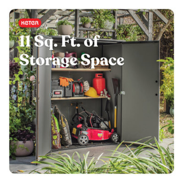 Keter Premier Tall 46x56 ft Vertical Resin Outdoor Storage Shed for Patio Furniture and Tools